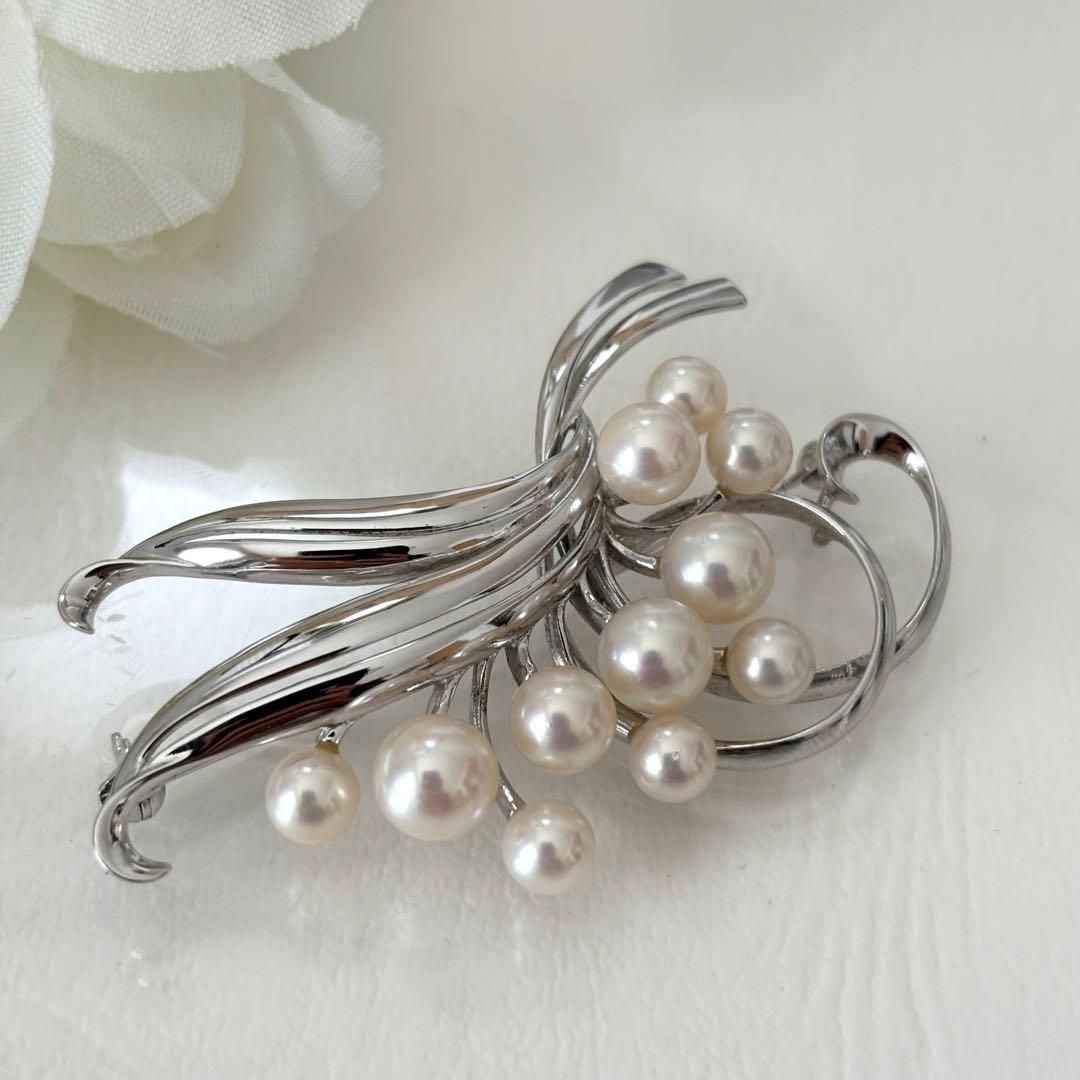 384 ミキモト シルバー パール ブローチ