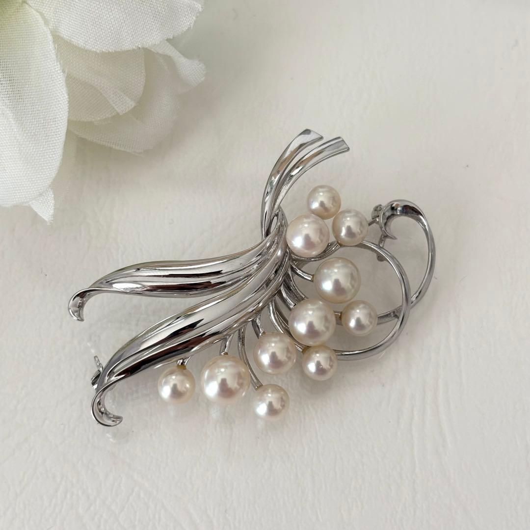 384 ミキモト シルバー パール ブローチ