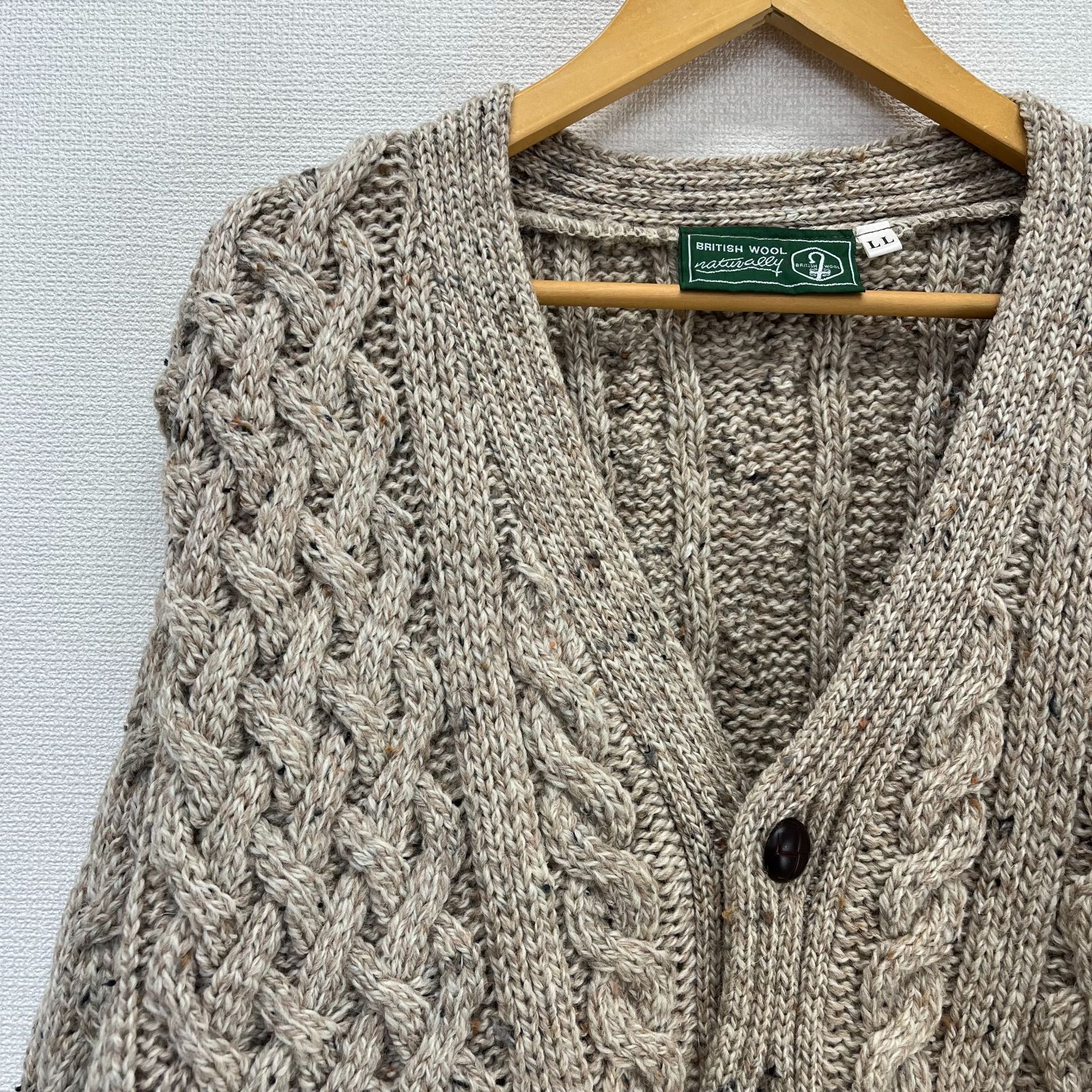 BRITISH WOOL naturally ウール ニットカーディガン ケーブルニット 