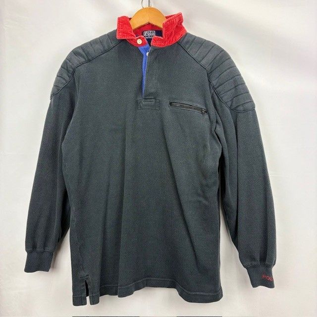 90年代 POLO BY RALPH LAUREN 襟コーデュロイ エルボーパッド ショルダーパッド ラガーポロシャツ サイズM FADE 07102806 01