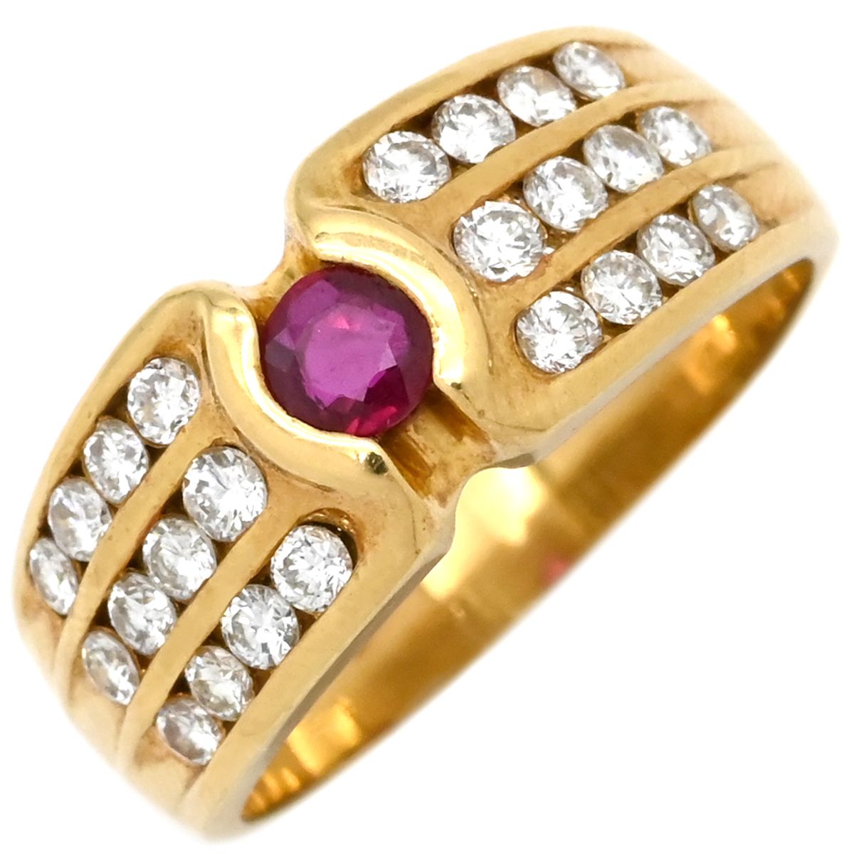 リング 指輪 ルビー ダイヤリング K18YG ダイヤモンド ルビー イエローゴールド×レッド Au750 18K 18金 11号