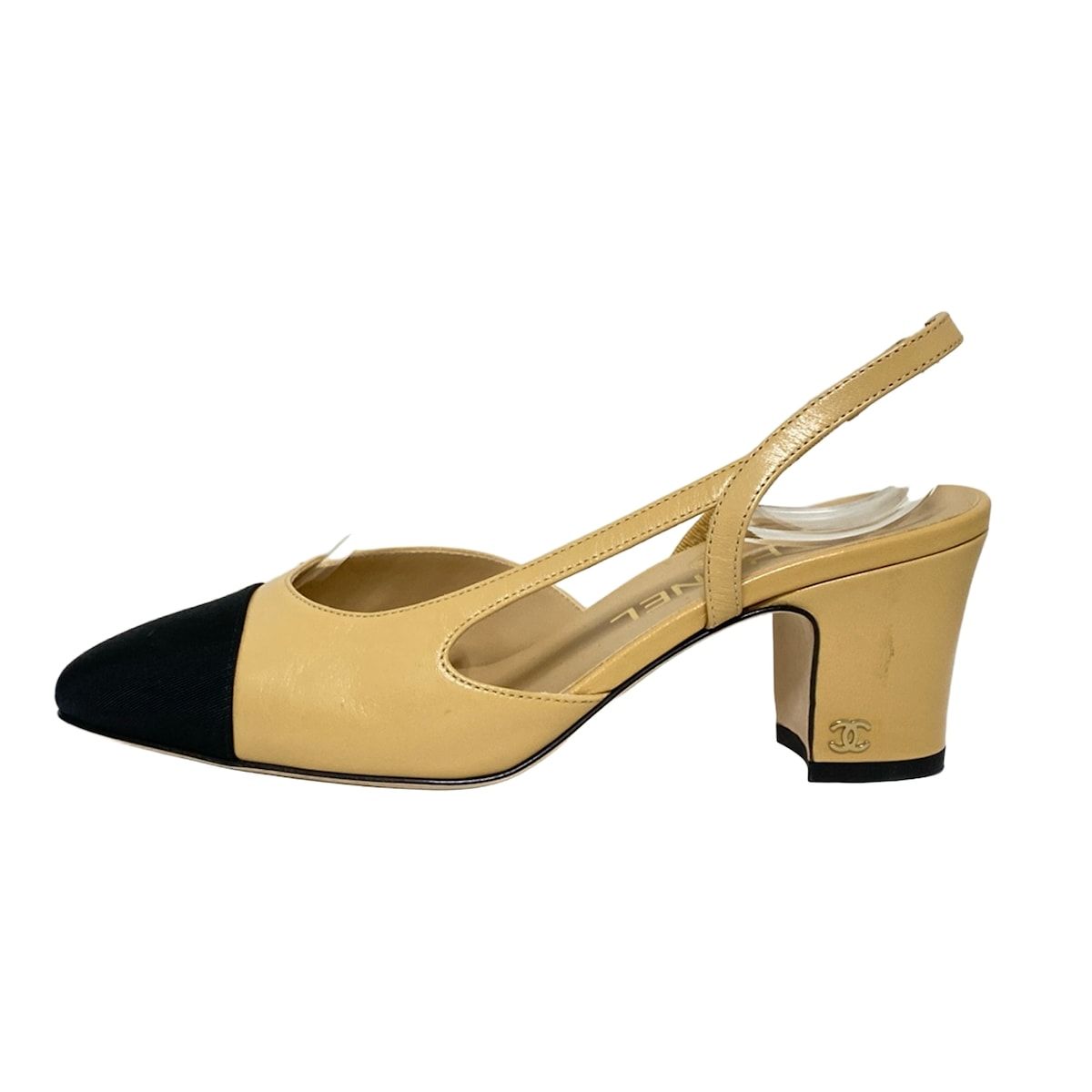 CHANEL シャネル サンダル 36 C レディース スリングバック シューズ G31318 ベージュ×黒 ラムスキン