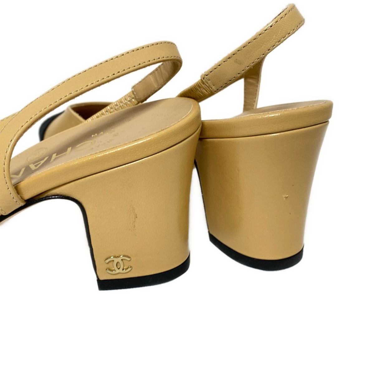 CHANEL シャネル サンダル 36 C レディース スリングバック シューズ G 31318 ベージュ×黒 ラムスキン サンダル サンダル ミュール