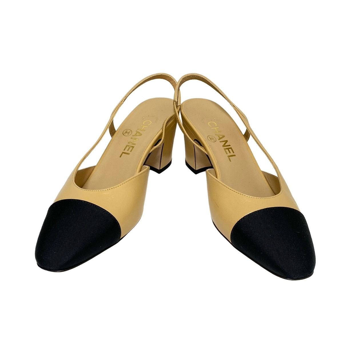 CHANEL シャネル サンダル 36 C レディース スリングバック シューズ G31318 ベージュ×黒 ラムスキン
