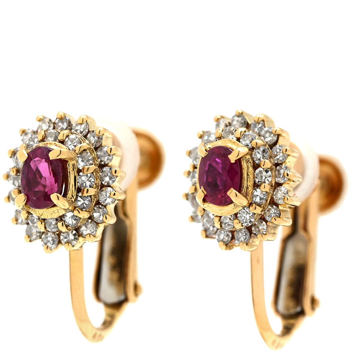 イヤリング K18YG ルビー ダイヤモンド レッド×イエローゴールド 赤 Au750 18K 18金 1P 1石 1粒 ルビー パヴェ ダイヤ オーバル