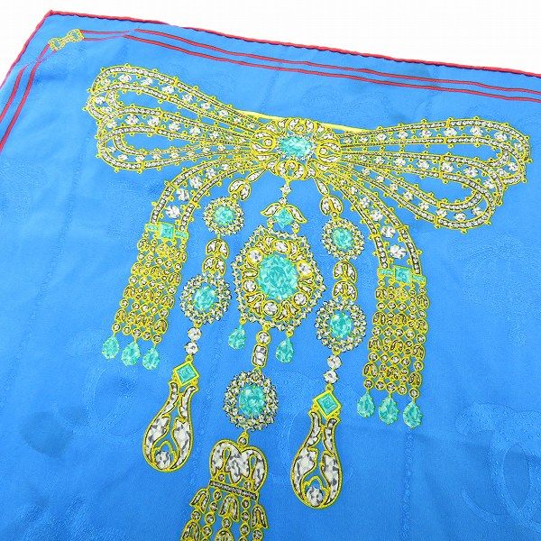 axe カルティエ Cartier スカーフ 水色系 マルチ ブローチ柄 ビジュー