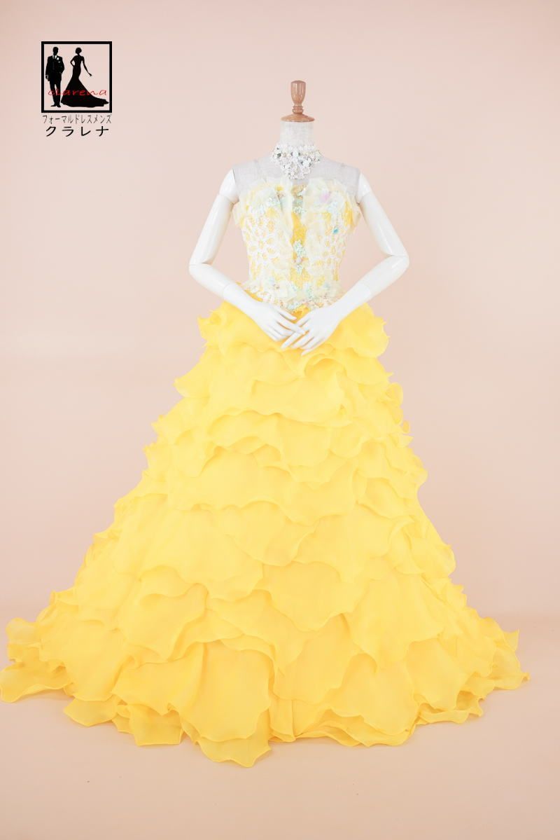 フォーマル衣装 ドレス 5号 CLC5191 濃イエロー 多種装飾 フリル チョーカー イヤリング付き クラレナ ドレス 洋装 品 リサイクル cd7 cd9 MAAHADDERANG_COM
