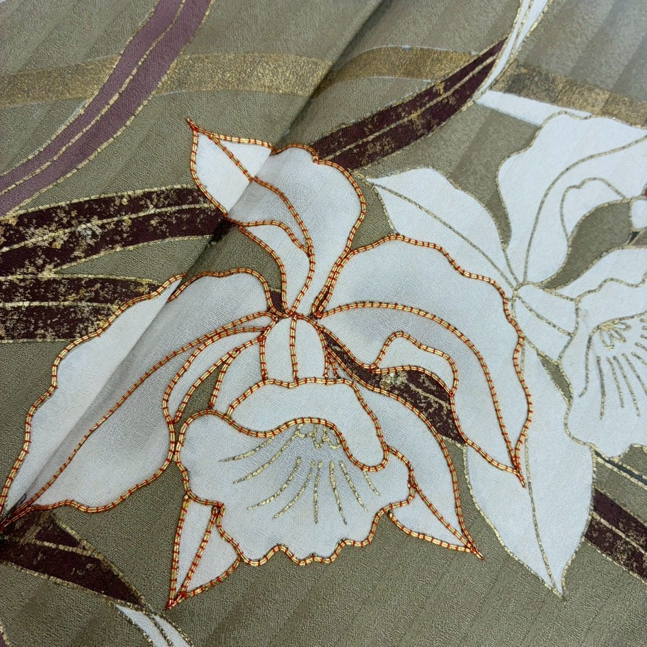 公*o様 着物 作家 裄66.5 付け下げ 正絹 紋なし 素敵な花