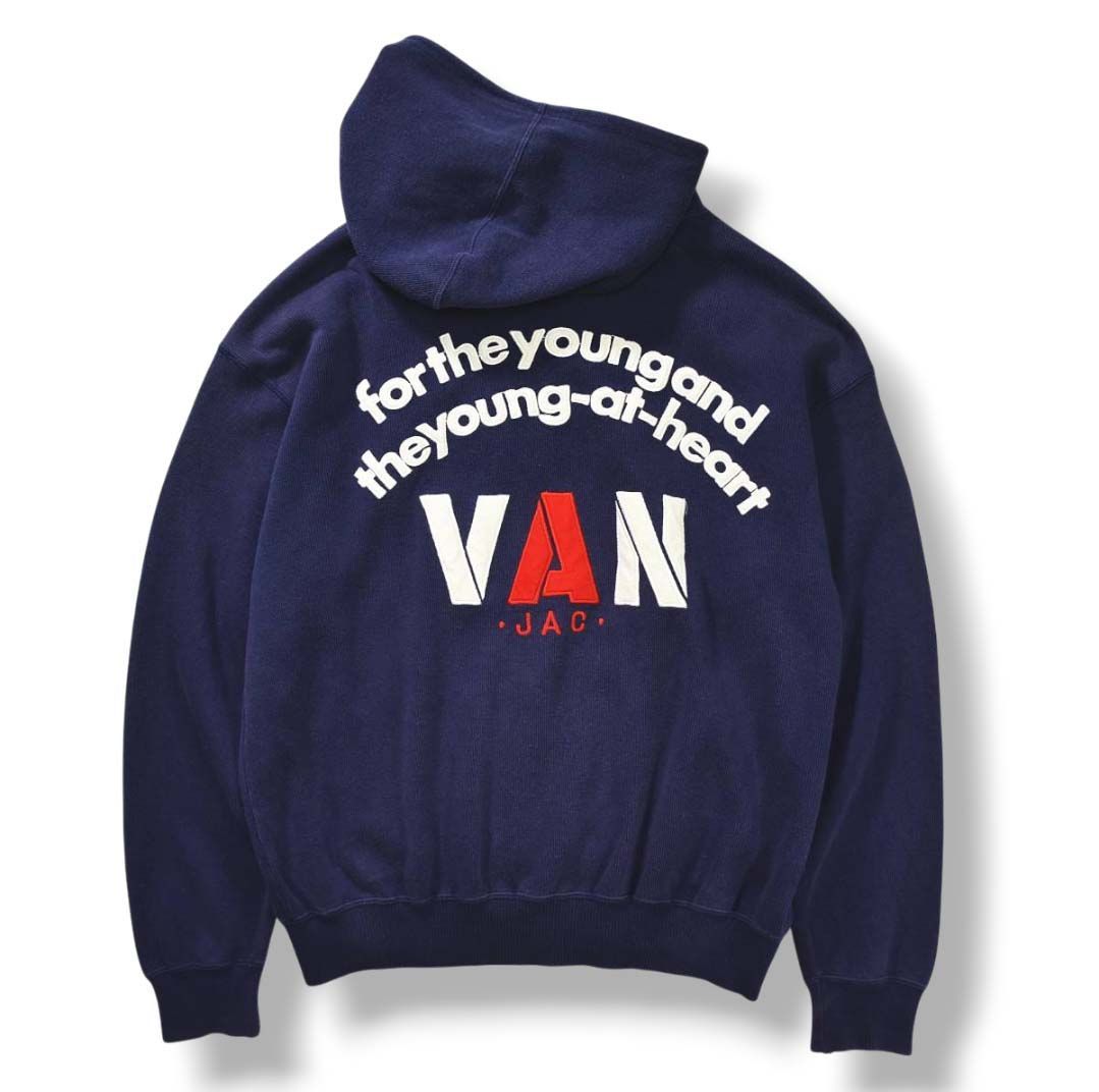 80sヴィンテージ ヴァン ヂャケット VAN JACKET INC アーチロゴ フルジップアップ スウェット パーカー L ネイビー メンズ