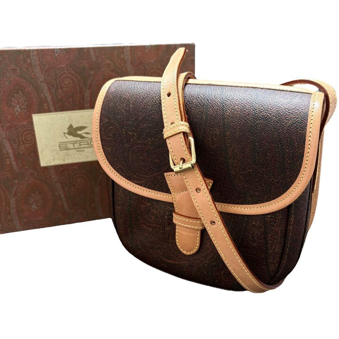 極美品★ ETRO エトロ ショルダーバッグ ペイズリー 斜め掛け ブラウン 極美品 エトロ ETRO ショルダーバッグ ペイズリー柄 ポシェット PVC