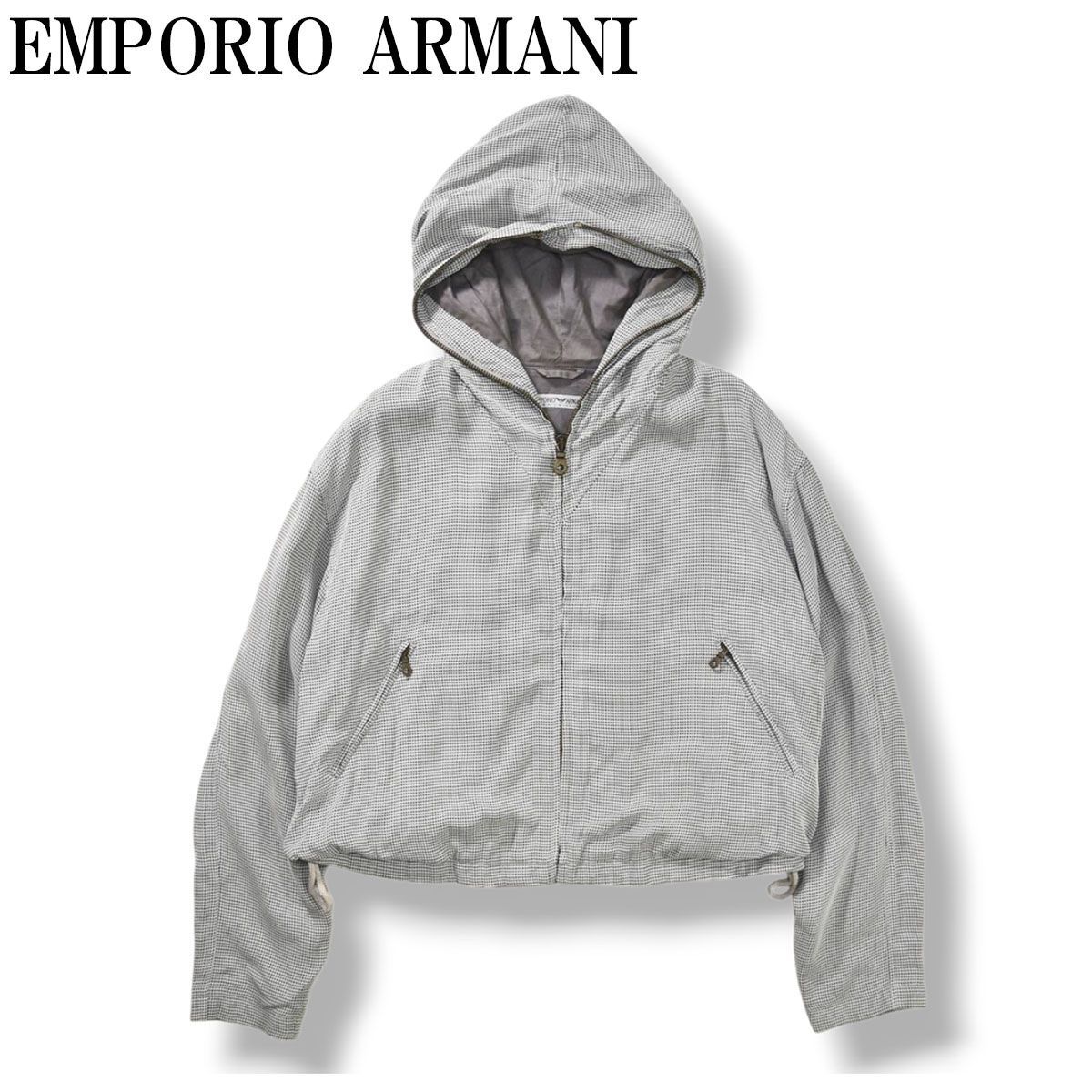 90sヴィンテージ イタリア製 エンポリオ アルマーニ EMPORIO ARMANI レーヨン アセテート フルジップアップ パーカー ジャケット ブルゾン ショート丈 短丈 46 メンズ