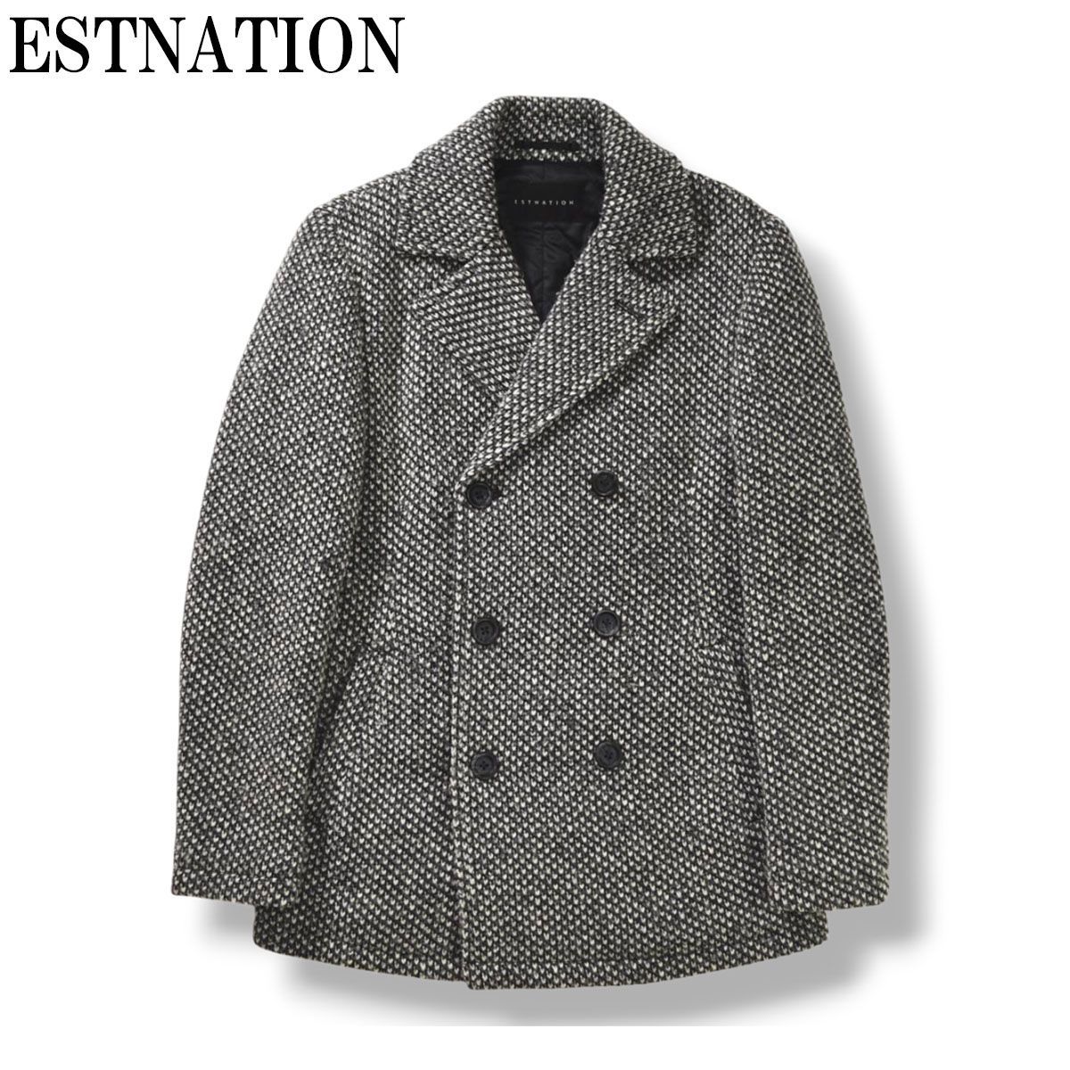 上質 エストネーション ESTNATION イタリア名門 ardites ニット Pコート 裏地キルティング ジャケット 起毛 ツイード アウター M メンズ