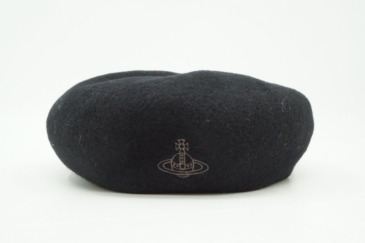 ヴィヴィアン ウエストウッド S M ベレー帽 オーブ刺繍 ウール 黒 ブラック Vivienne Westwood 4189k