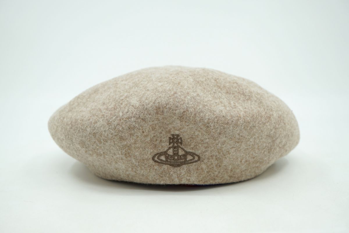 ヴィヴィアン ウエストウッド S~M ベレー帽 オーブ刺繍 ウール ベージュ Vivienne Westwood 4190k