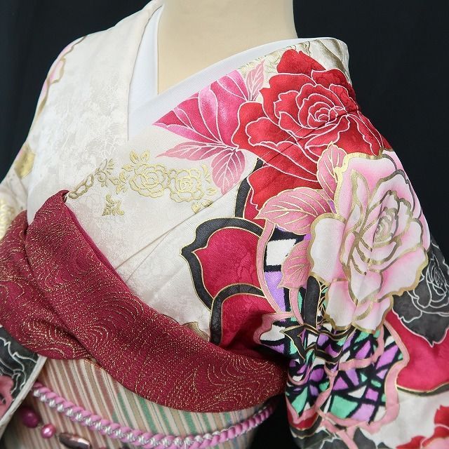 ❁tomihisa❁新品 お仕立て上がり品 型染め友禅 薔薇 着物 成人式