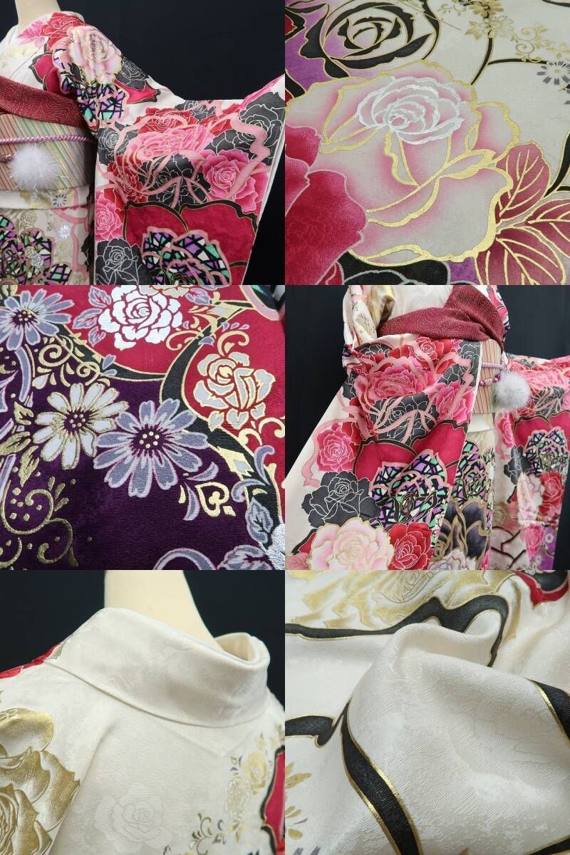 ❁tomihisa❁新品 お仕立て上がり品 型染め友禅 薔薇 着物 成人式