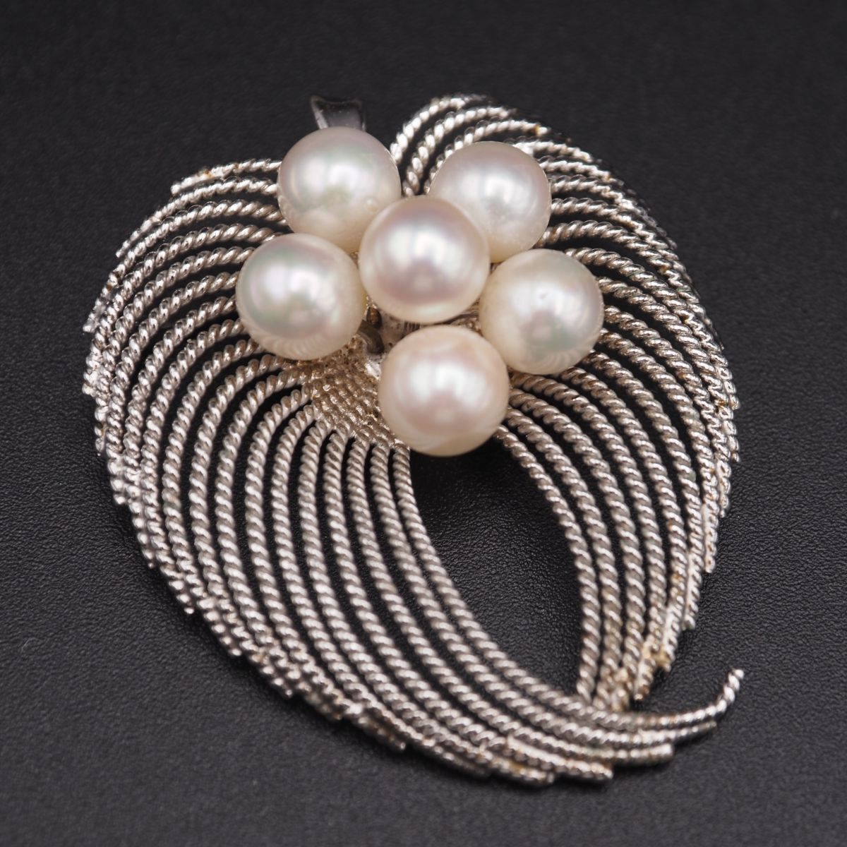 H050 本真珠 7mm6珠 パール SILVER刻印 ブローチ デザイン シルバー コサージュ 6月誕生石
