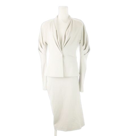 ダナキャラン DONNA KARAN セットアップ スーツ タック ジャケット タイトスカート ウール 厚手 小さいサイズ US2 XS グレー CK20 GY99