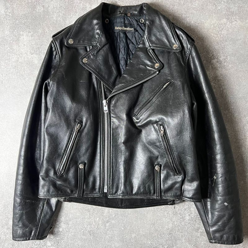 70s HARLEY DAVIDSON 中綿入り 本革 レザー ダブル ライダース