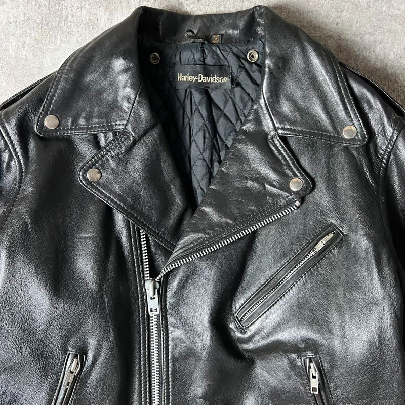 70s HARLEY DAVIDSON 中綿入り 本革 レザー ダブル ライダース