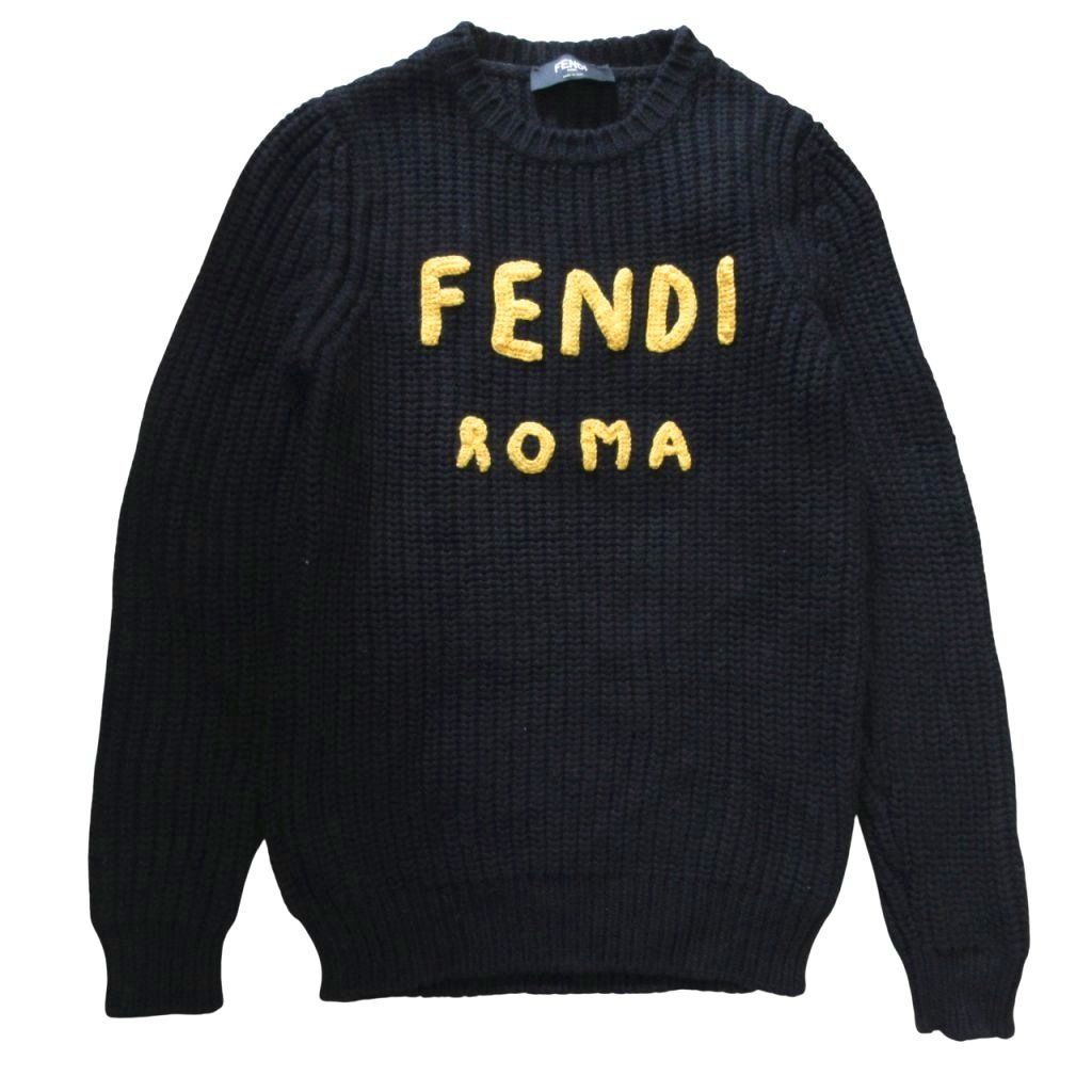 【Lサイズ相当】FENDI フェンディ刺繍ロゴ ニット 黒 ブラック ウール Lサイズ相当FENDI フェンディ☆刺繍ロゴ ニット 黒 ブラック ウール