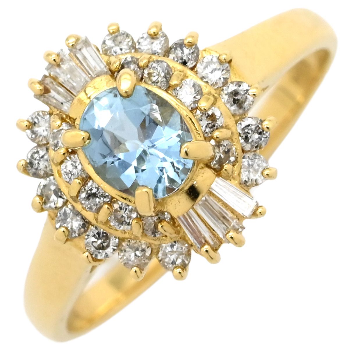 リング 指輪 アクアマリン ダイヤリング K18YG ダイヤモンド アクアマリン イエローゴールド×ブルー Au750 18K 18金 オーバル 11号