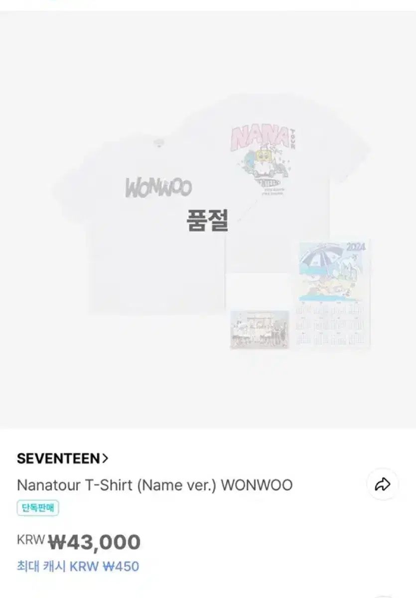 SEVENTEEN(セブンティーン・セブチ) ウォヌ(WONWOO) ななトゥアー Tシャツ 未開封