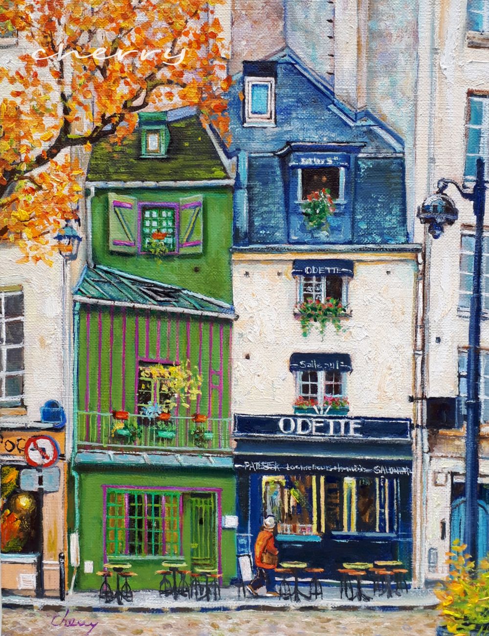 カラフルで お店 油絵 F4号 油彩 インテリアアート