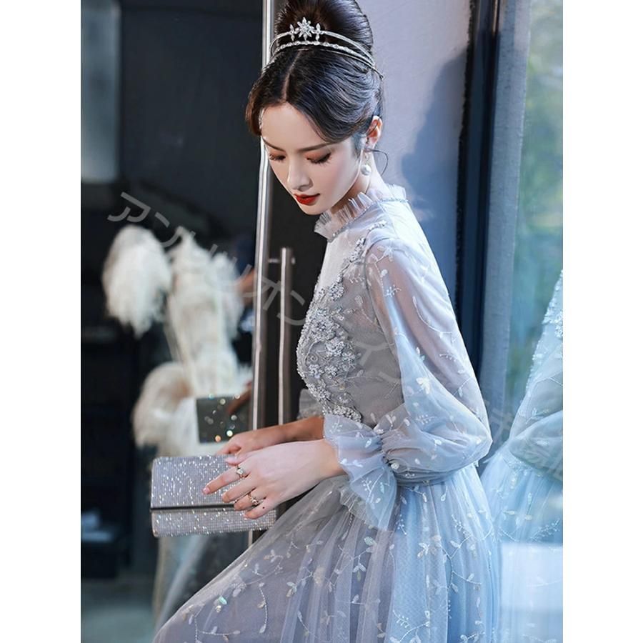 総額 青い ドレス 大人 ピアノ 発表会 ロングドレス 演奏会 演奏会用ドレス 結婚式 高校生 パーティードレス 演奏会ドレス 大きいサイズ 長袖 母 向上心のある