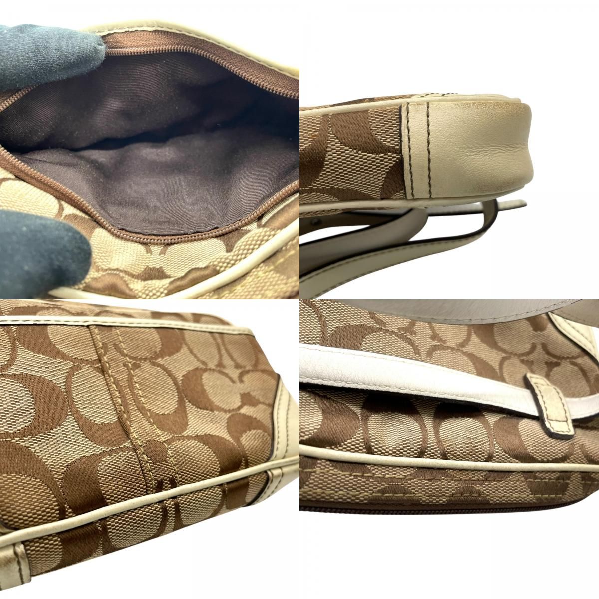 コーチ COACH ポシェット ショルダーバッグ ウエストバッグ シグネチャー柄 ベージュ 白 ホワイト レザー キャンバス ミニバッグ U8 DECORATOM_COM_BR