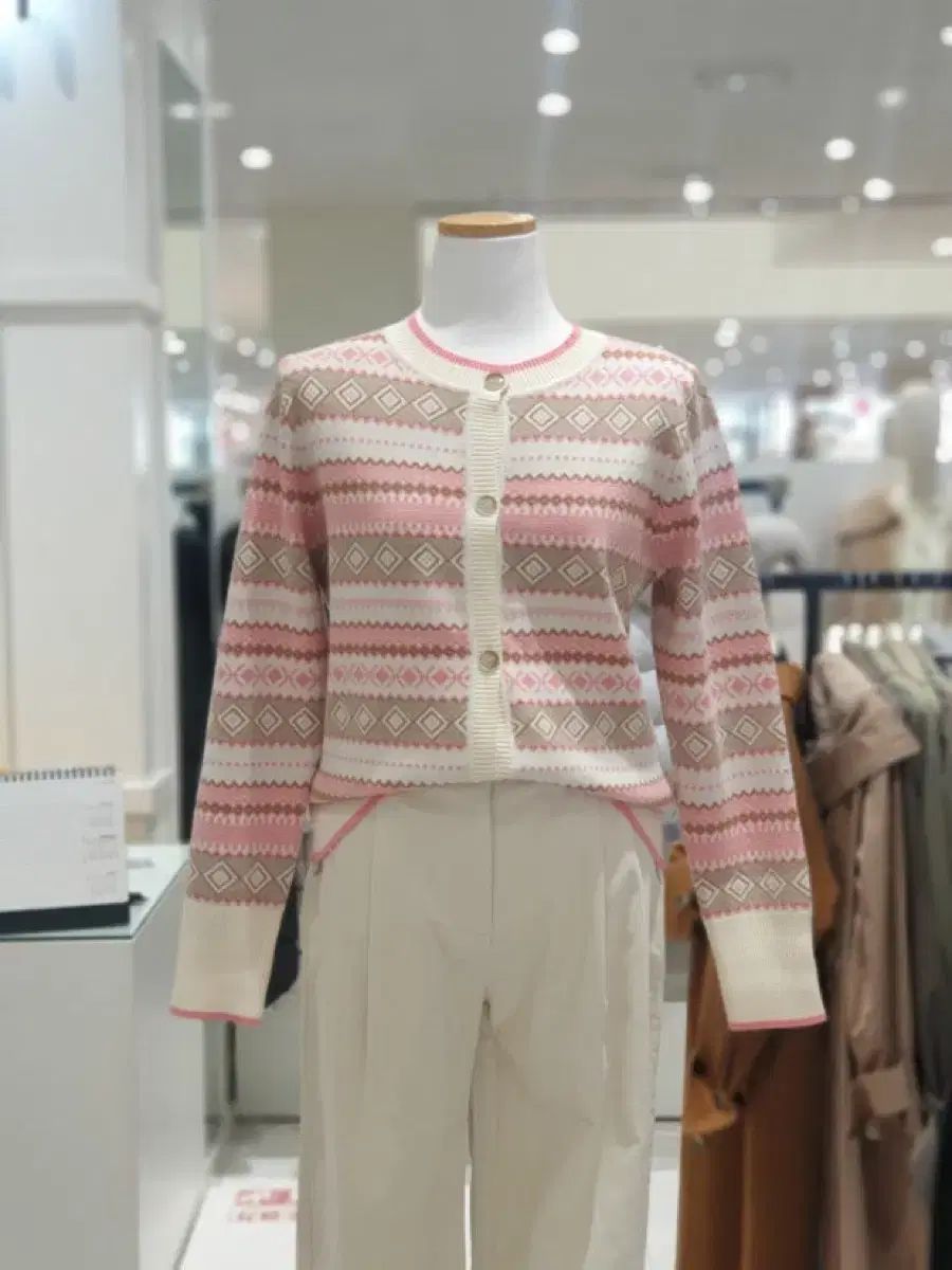オンアンドオン カーディガン 21年 ノルディック ピンク エスニック ボヘミアン ラウンド ゲストルック
