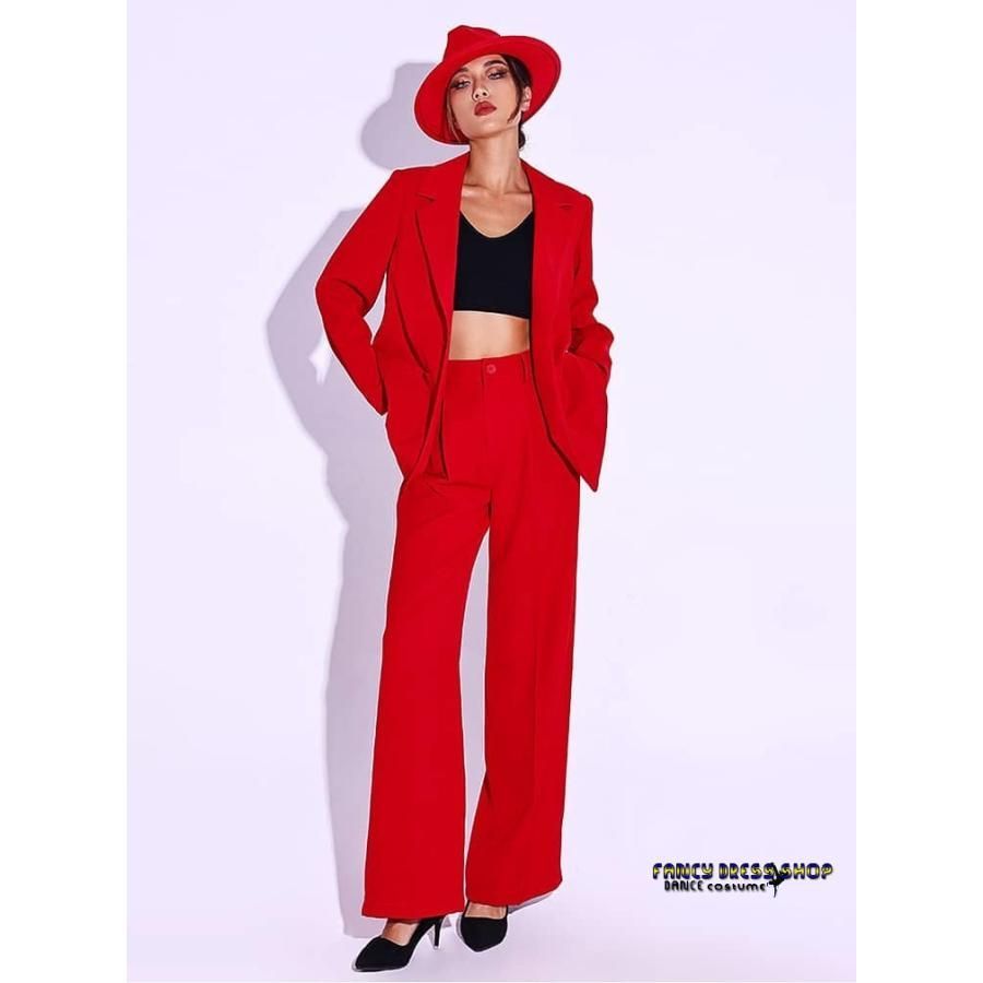 ジャズダンス衣装 赤 レッド スーツセット レディース 韓国 kpop アイドル ステージ衣装 セットアップ ジャケット パンツ 長袖