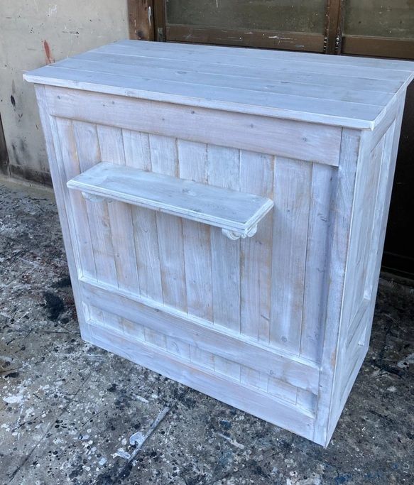 〔受注製作 受付カウンター ホワイトシャビー レジカウンターテーブル １ドロワー