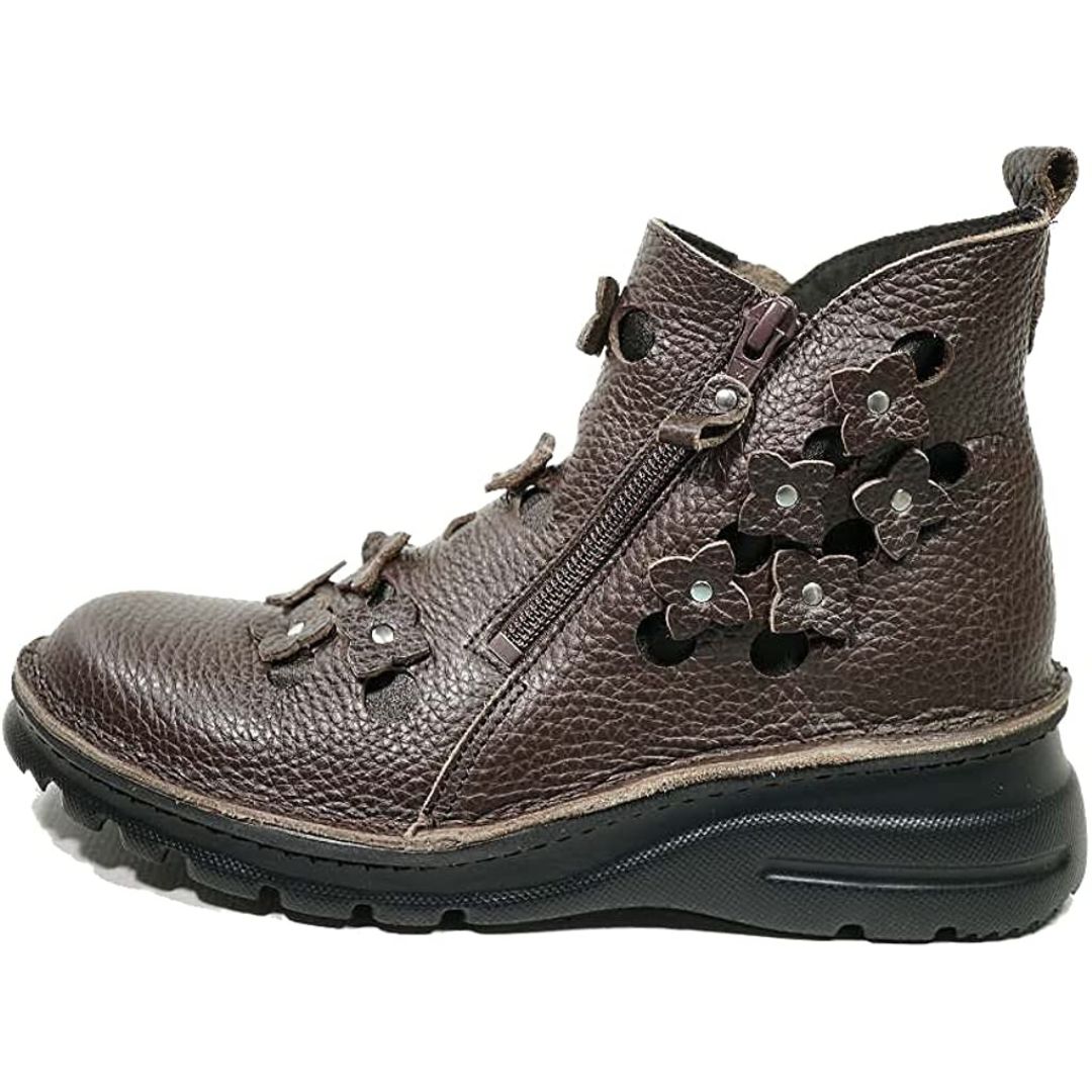 ショートブーツ レディース 本革 厚底 22 歩きやすい ヒールなし フラット ブラウン 通勤 仕事 yuriko matsumoto