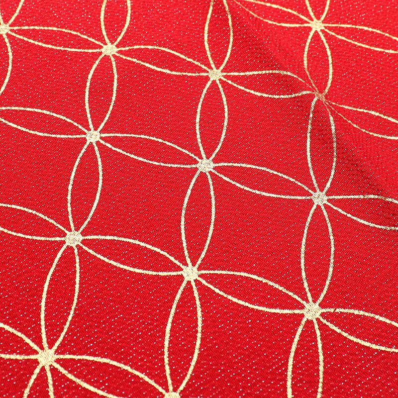 送料無料！ 帯揚げ 振袖用 正絹 縮緬 成人式 晴れ着 赤 七宝柄 キラキラ 長さ162cm 幅28cm 着付け小物 和装小物 振袖小物 お洒落コーデ