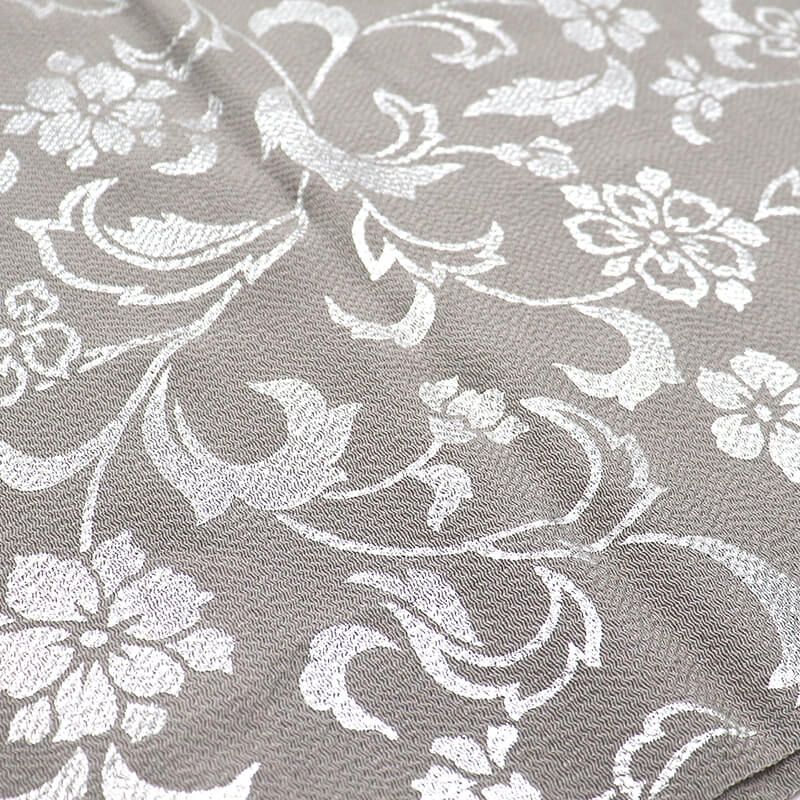 未来 帯揚げ 振袖用 正絹 縮緬 成人式 晴れ着 グレー 花唐草 煌びやか 長さ166cm 幅28cm 着付け小物 和装小物 振袖小物 即日発送