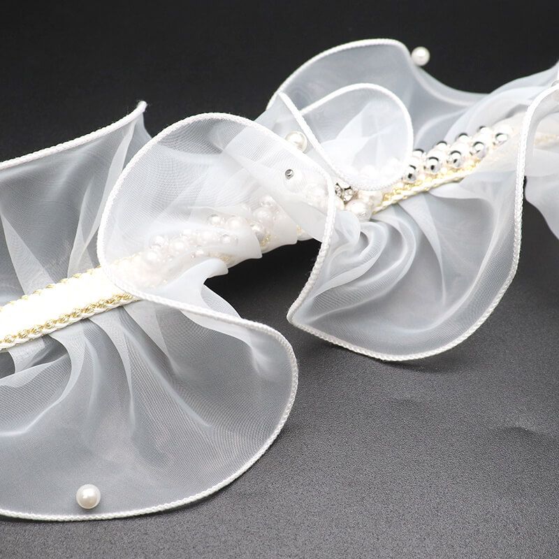 帯締め 振袖用 飾り付き 正絹 平組 白 フリル付き 長さ167cm 幅1.3cm 着付け小物 和装小物