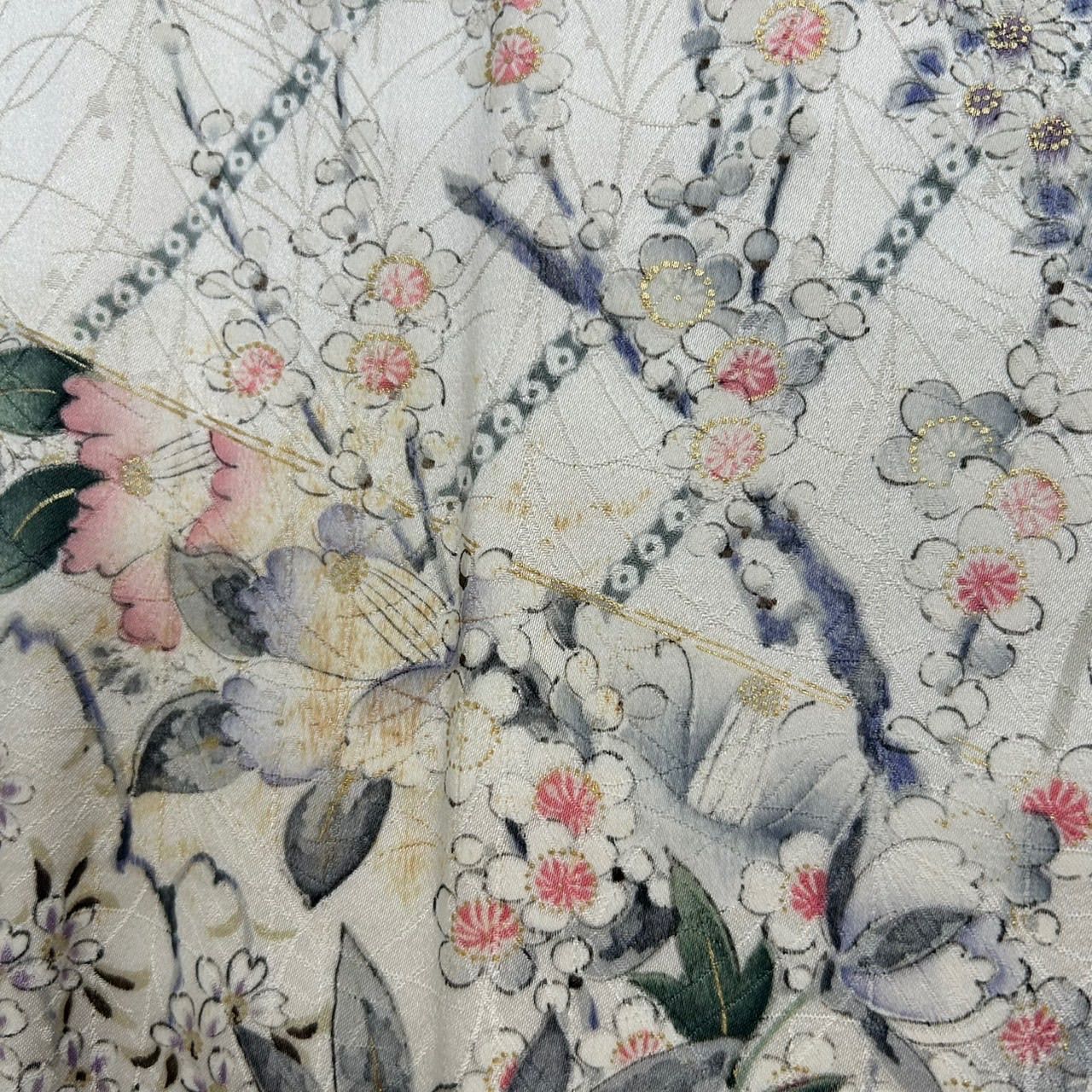 染め小紋（花々文）裄68,5 正絹美品 小紋 正絹 美しい花の染め 袷 着物 MK-503 - メルカリ