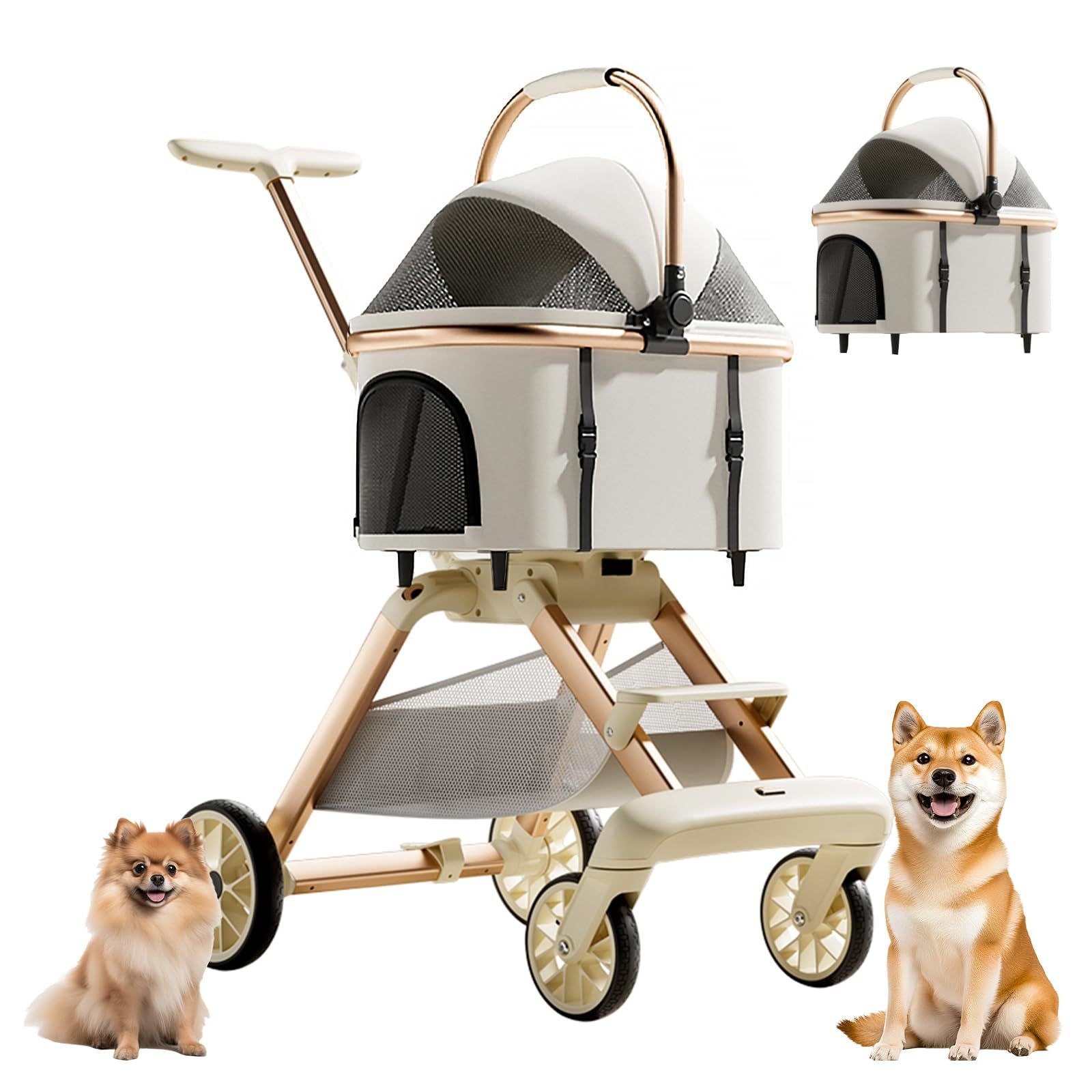 CozyMeow ペットカート 分離型 取り外し 4輪 犬 カート 多頭 小型犬 中型犬 耐荷重30KG 折りたたみ 軽量 ベビーカー ドッグ バギー 前輪360°後輪ブレーキ付 コンパクト收? 飛び出し防止 ホワイト