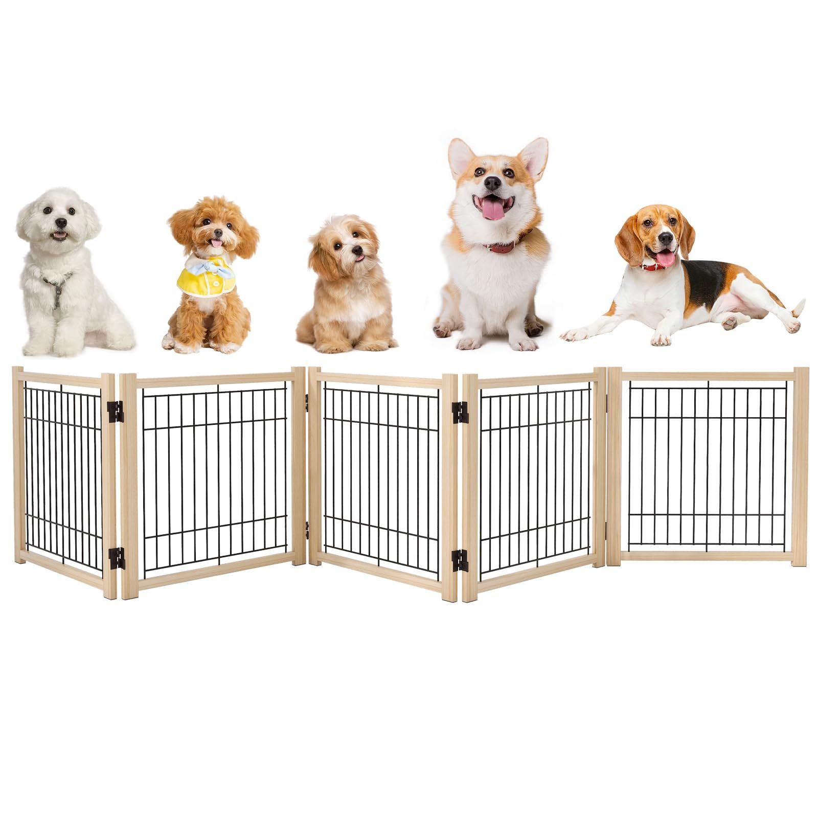 Oapety ペットゲート ペットサークル 折りたたみ ペットフェンス 室内 木製 犬 柵 脱走飛び出し防止 高さ58cm 幅292cm 倒れない設計 簡単設置 中小型犬用