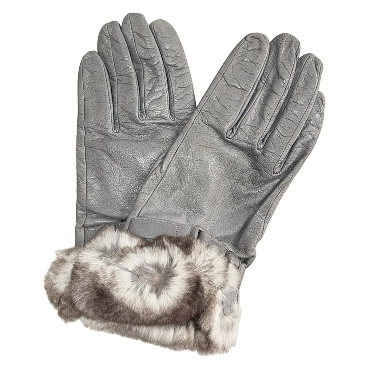 Gala Gloves ガラグローブ 手袋 レディース - グレー×ダークブラウン×白 レザー ファー