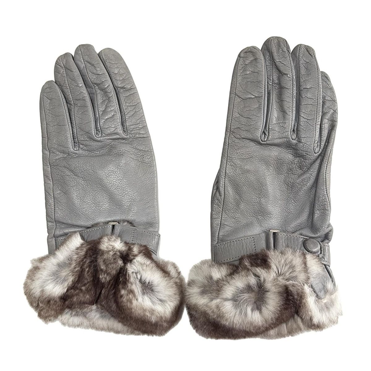 Gala Gloves ガラグローブ 手袋 レディース - グレー×ダークブラウン×白 レザー ファー