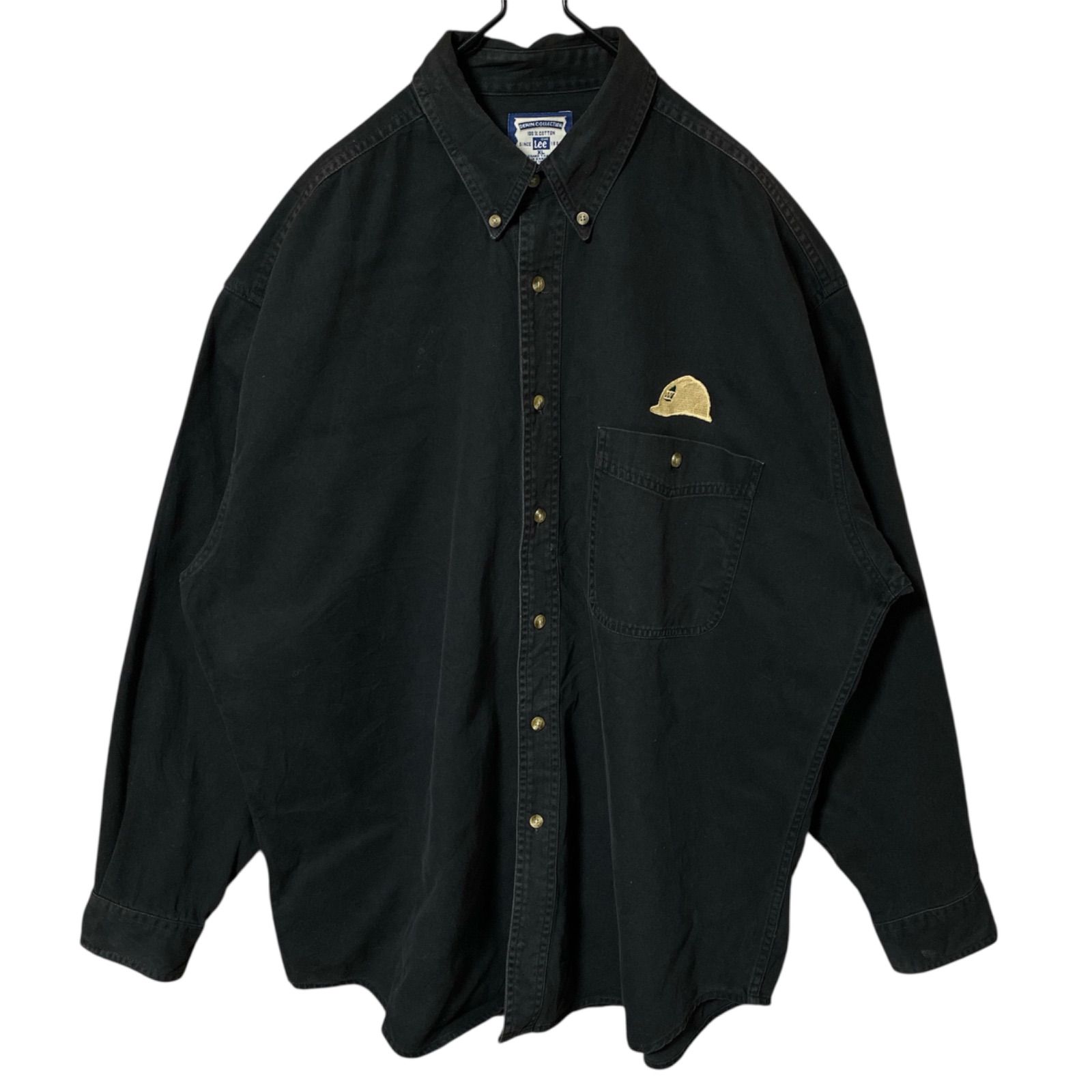 ボタンダウン Lee ブラック デニム XL 刺繍 ワンポイント シャツ メンズ