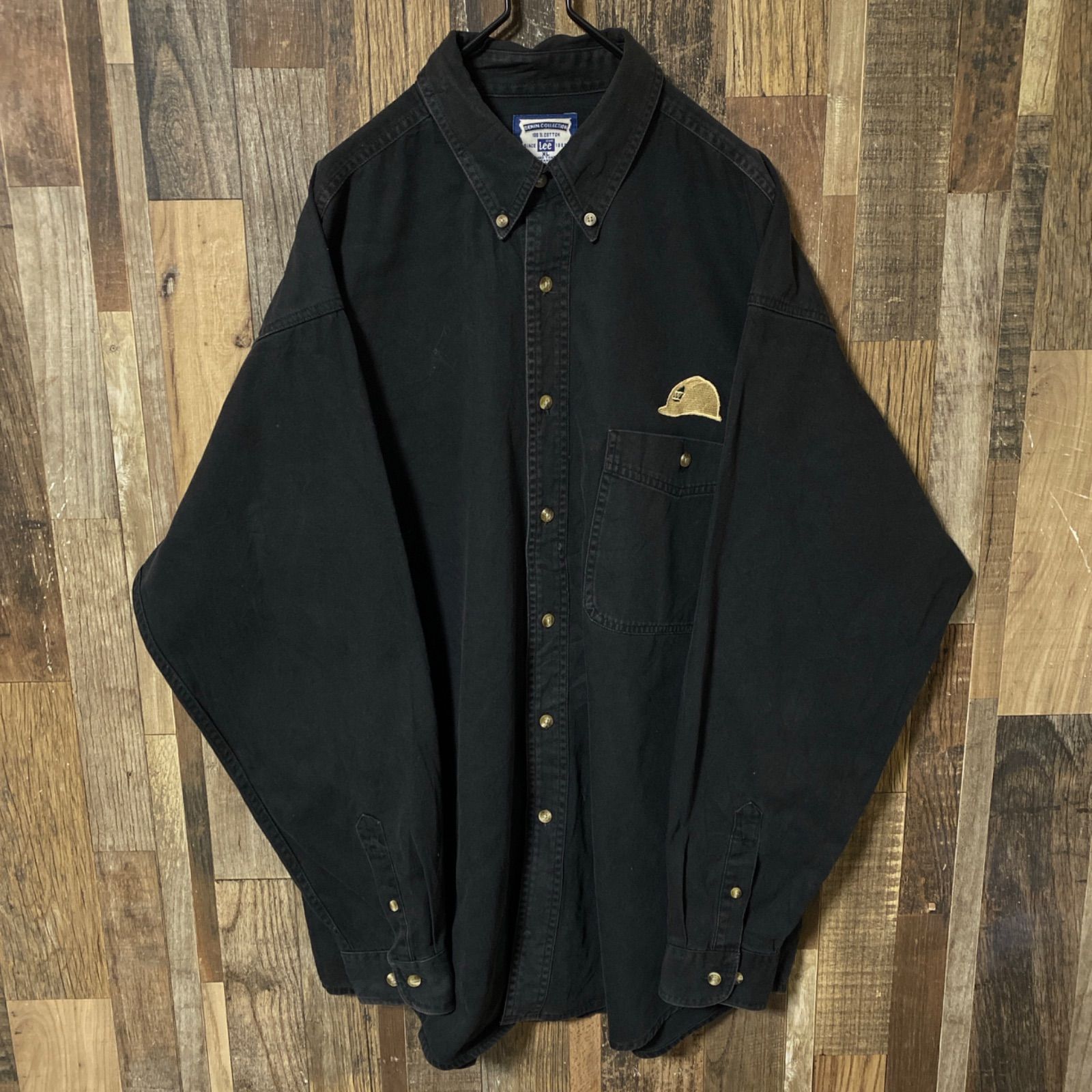 ボタンダウン Lee ブラック デニム XL 刺繍 ワンポイント シャツ メンズ