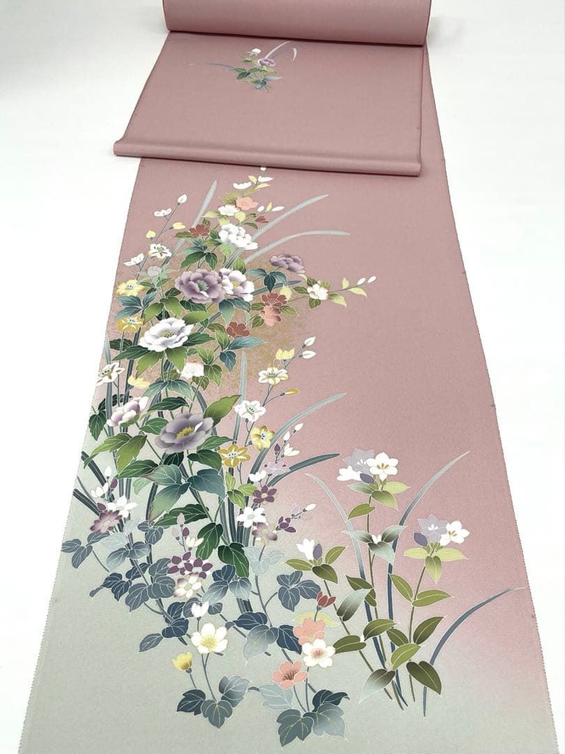 付け下げ 蘇州刺繍 相良刺繍 紋意匠 真紅色 正絹 反物