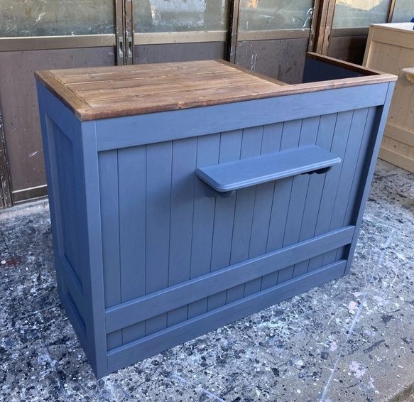 受注製作 グレー＆ダーク レジ用凹み付 受付カウンターテーブル レジカウンターかばん置き付 店舗