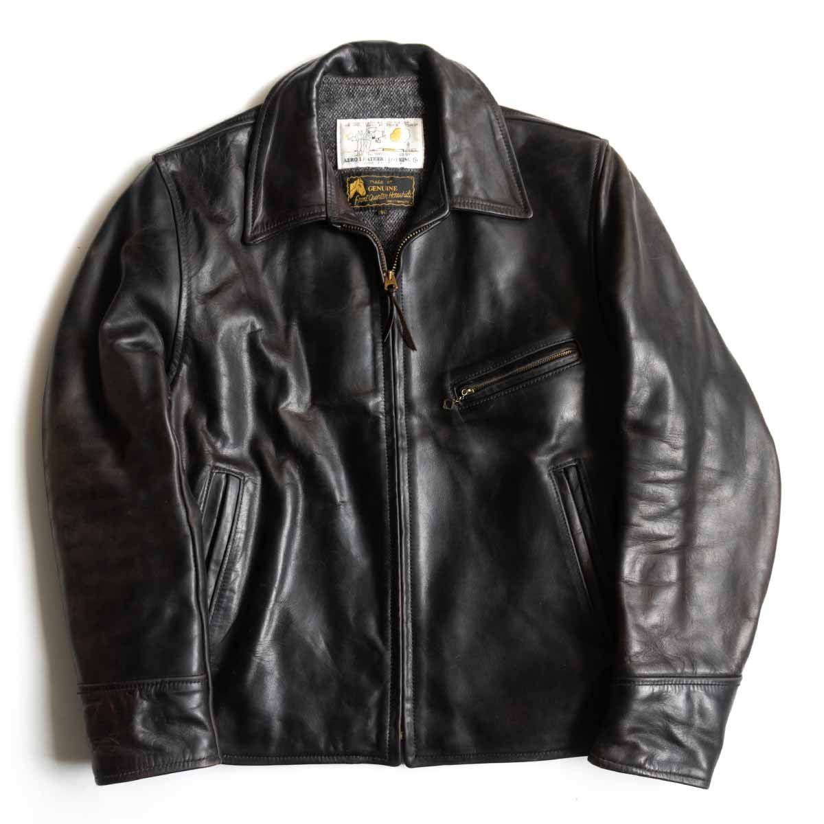 雰囲気抜群 AERO LEATHER ハーフベルト ホースハイド レザー ジャケット 40 ブラック エアロレザー 25101038