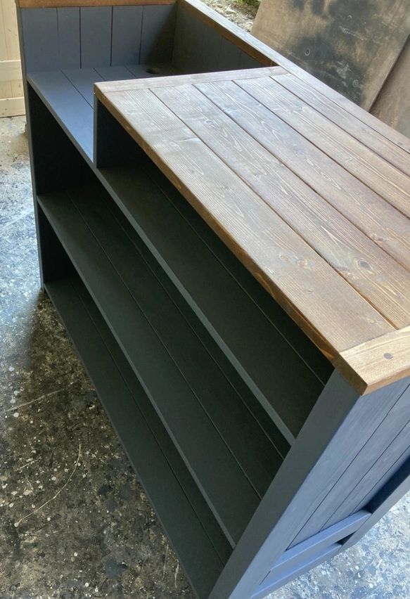 【正規品取扱店】 ! 受注製作 グレー＆ダーク レジ用凹み付 受付カウンターテーブル レジカウンターかばん置き付 店舗 通販特価!