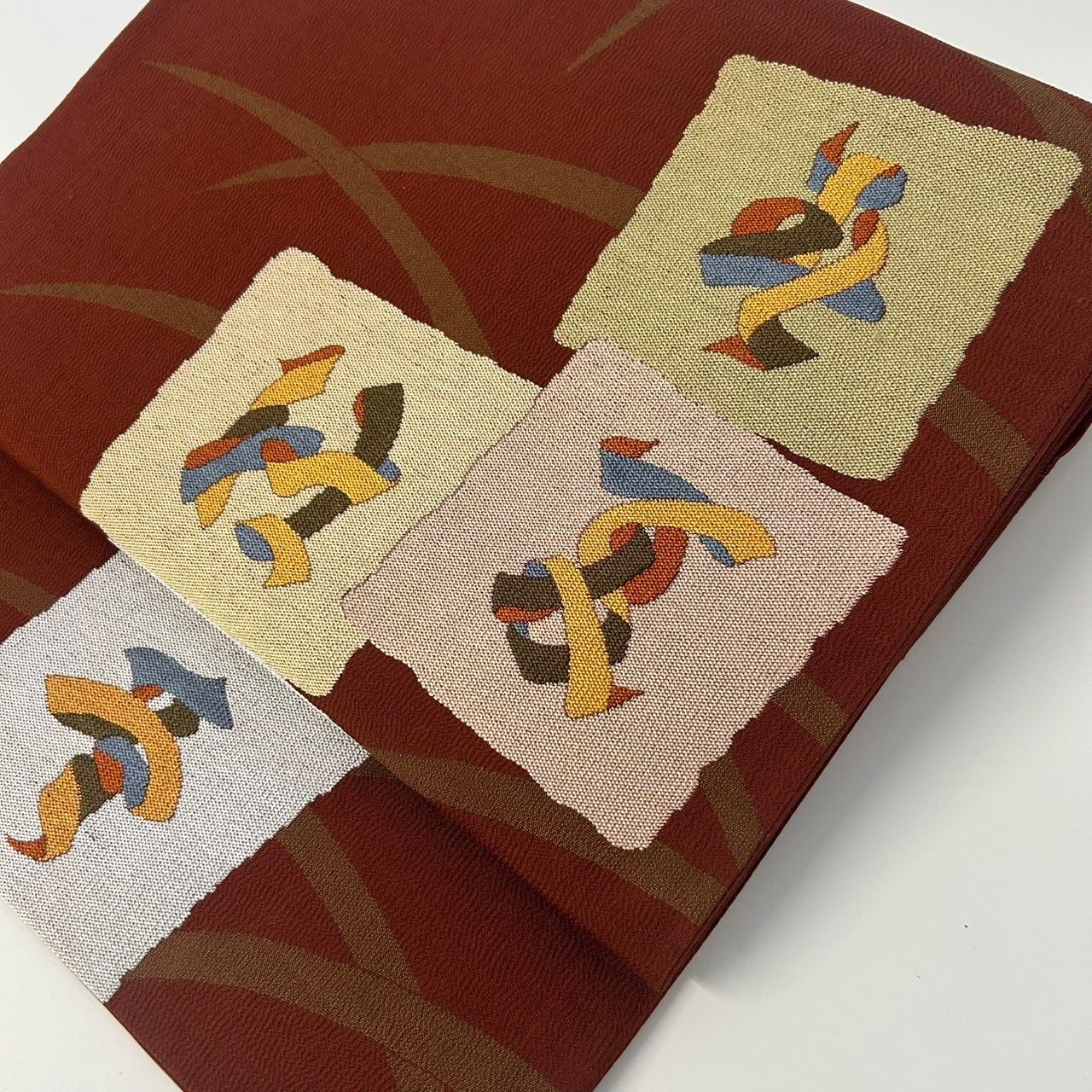 袋帯 洒落袋帯 正絹 花織 洒落袋帯 花織調 菱形 上品な織出し