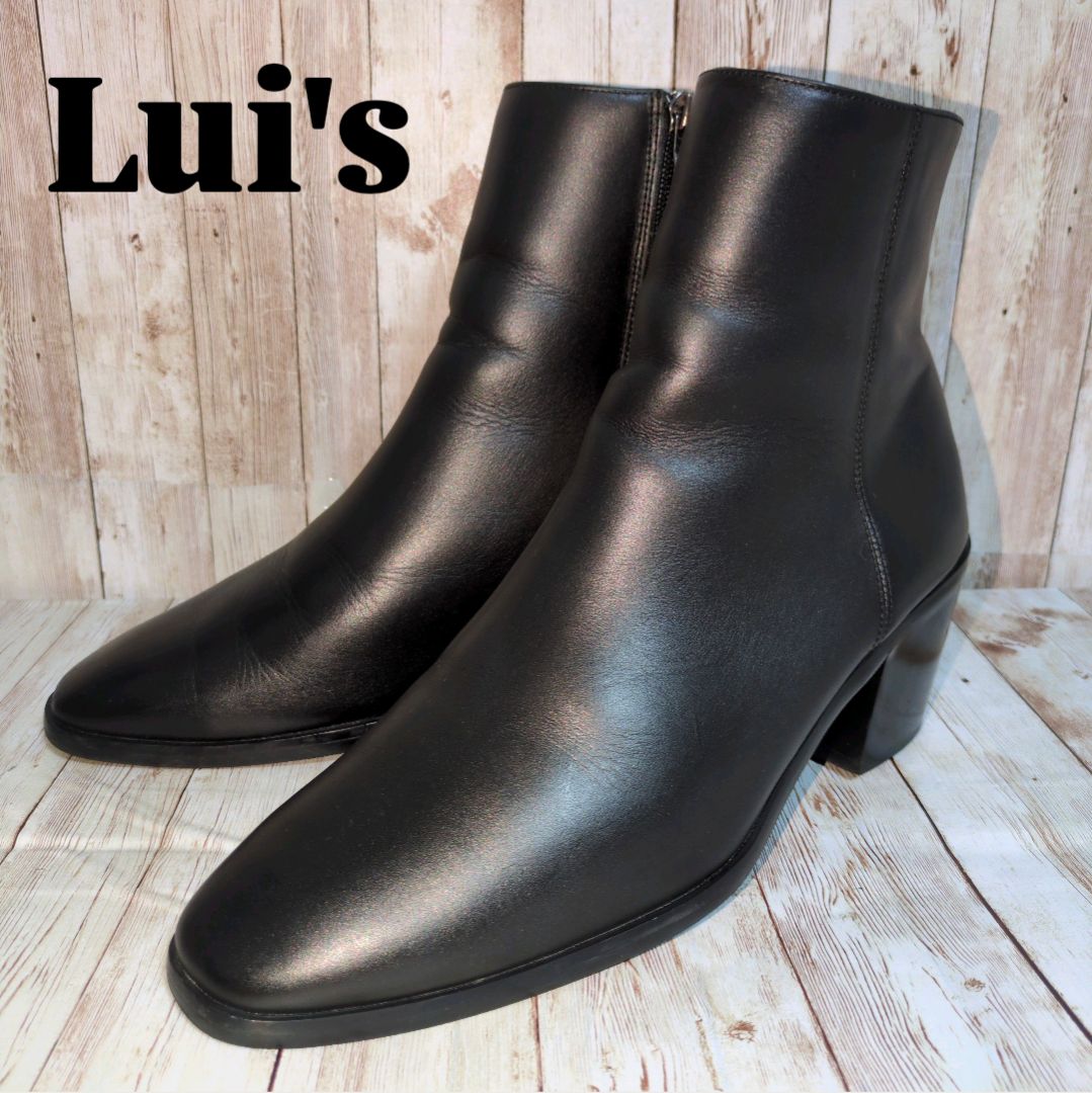 Lui s ルイス ヒールブーツ レザー サイドジップブーツ メンズ革靴 40サイズ 25.5 26cm相当 ブラック 黒